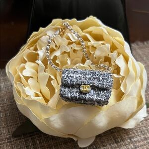 Inspired Elegant Tweed Mini Bag with Gold Accent